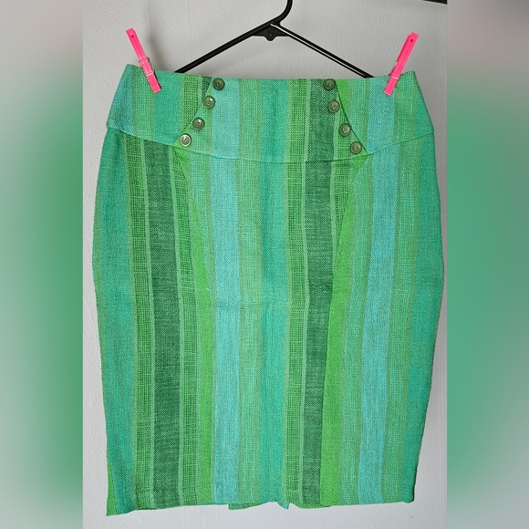 Anthropologie X Eva Franco Green/Blue Woven Tweed Striped Pencil Skirt - Picture 1 of 5